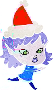 pretty retro cartoon of a elf girl wearing santa hat vector
