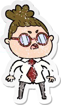 distressed sticker of a cartoon annoyed woman vector