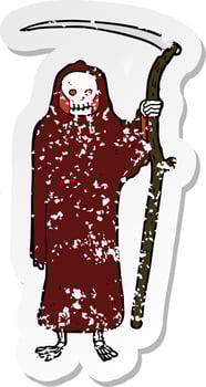 retro distressed sticker of a death cartoon vector