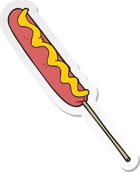 sticker of a cartoon hotdog on a stick vector