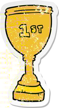 distressed sticker of a cartoon sports trophy vector
