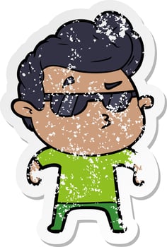 distressed sticker of a cartoon cool guy vector