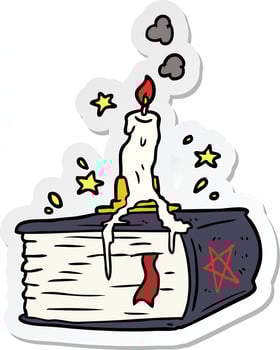 sticker of a cartoon spooky spellbook vector