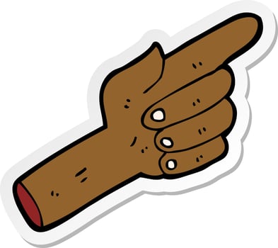 sticker of a cartoon pointing hand vector