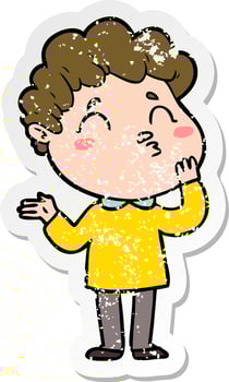 distressed sticker of a cartoon man pouting vector