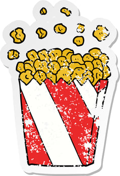 distressed sticker of a cartoon cinema popcorn vector