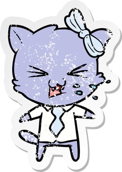 distressed sticker of a cartoon cat vector