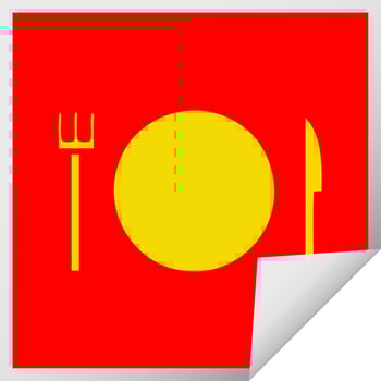 square peeling sticker cartoon plate and cutlery vector