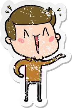 distressed sticker of a cartoon excited man vector