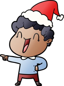 gradient cartoon of a happy man wearing santa hat vector