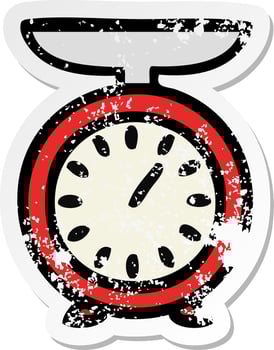 distressed sticker of a cute cartoon weighing scale vector