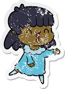 distressed sticker of a cartoon woman vector