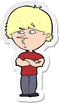 sticker of a cartoon suspicious man vector