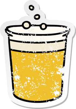distressed sticker of a quirky hand drawn cartoon glass of beer vector