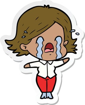 sticker of a cartoon woman crying vector