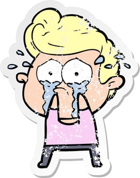 distressed sticker of a cartoon crying man vector