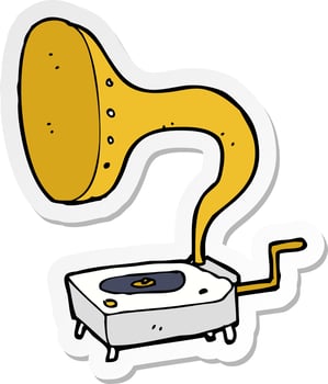 sticker of a cartoon gramophone vector