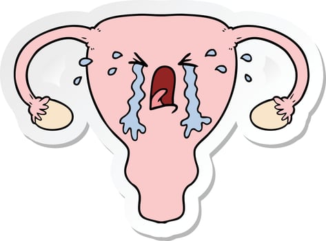 sticker of a cartoon uterus crying vector