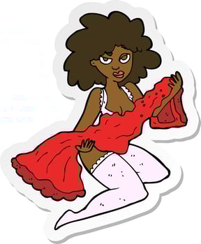 sticker of a cartoon woman changing vector