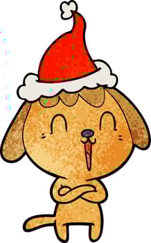 cute textured cartoon of a dog wearing santa hat vector