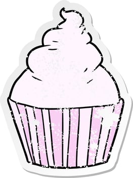 distressed sticker of a cartoon cup cake vector