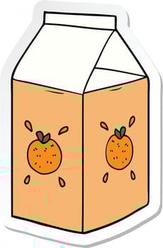 sticker of a cartoon orange juice carton vector