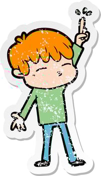 distressed sticker of a cartoon curious boy vector