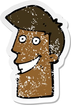 retro distressed sticker of a cartoon grinning man vector