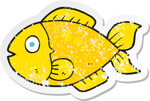 retro distressed sticker of a cartoon fish vector