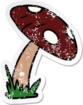 distressed sticker cartoon doodle of a toad stool vector