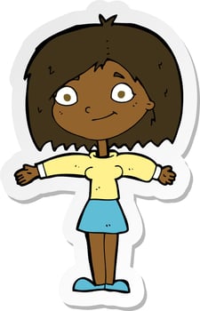 sticker of a cartoon happy girl vector