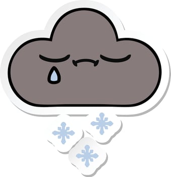 sticker of a cute cartoon storm snow cloud vector