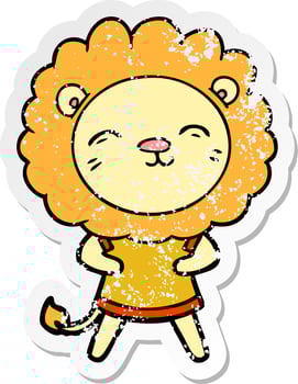 distressed sticker of a cartoon lion vector