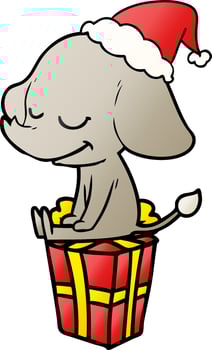 gradient cartoon of a smiling elephant wearing santa hat vector