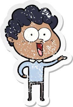 distressed sticker of a excited man cartoon vector