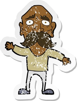 retro distressed sticker of a cartoon worried old man vector