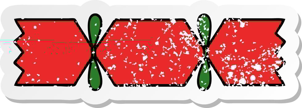 distressed sticker of a cute cartoon christmas cracker vector