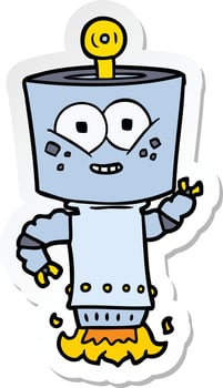 sticker of a happy cartoon robot vector
