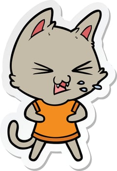sticker of a cartoon cat hissing vector