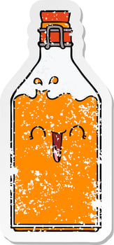distressed sticker of a cartoon old juice bottle vector