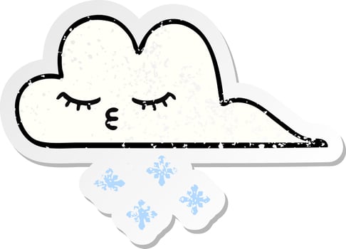 distressed sticker of a cute cartoon snow cloud vector