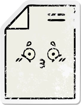distressed sticker of a cute cartoon sheet of paper vector