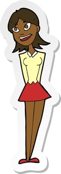 sticker of a cartoon happy woman vector