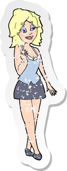 retro distressed sticker of a cartoon attractive office woman vector