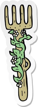 sticker of a cartoon ornate wooden fork vector