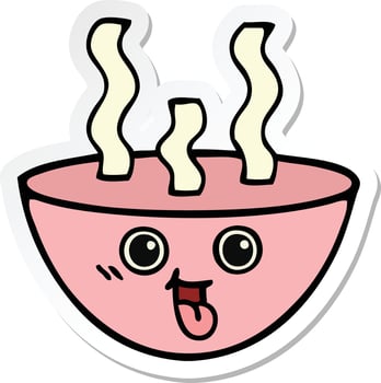 sticker of a cute cartoon bowl of hot soup vector