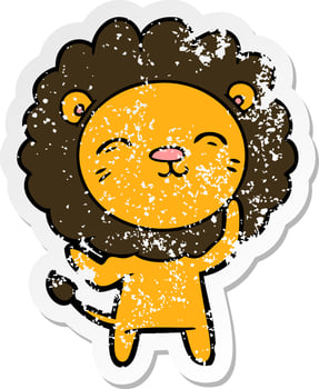 distressed sticker of a cartoon lion vector