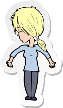 sticker of a cartoon woman shrugging shoulders vector