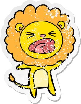 distressed sticker of a cartoon lion vector