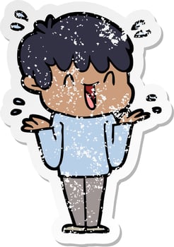 distressed sticker of a cartoon laughing boy vector